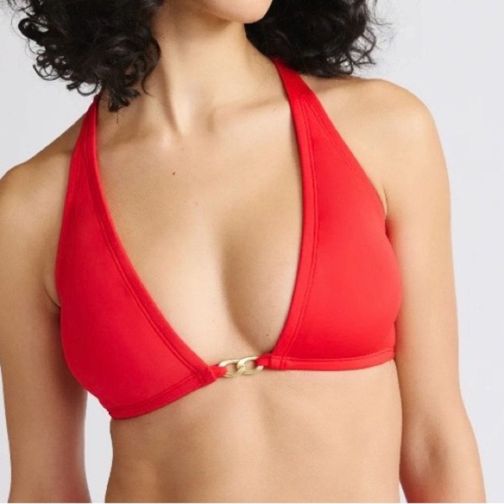 Sofia Vergara Women's Chain Link Bralette Swim Bikini Top, Size L (12-14) Red